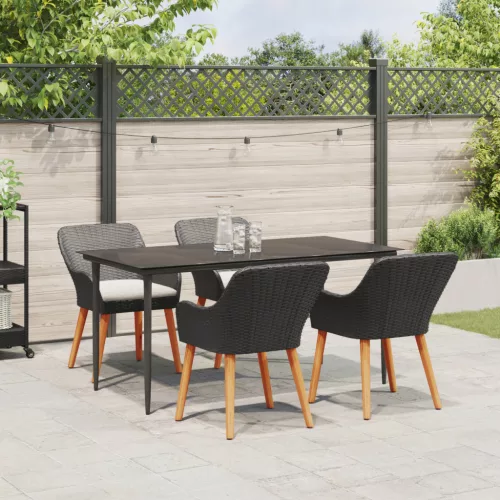  5 Darabos Kerti Étkező Szett Fekete Pólus Rattan