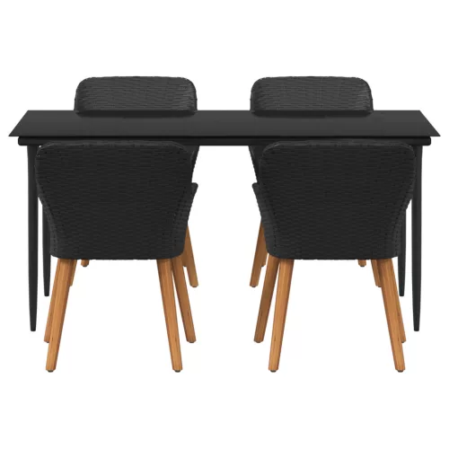  5 Darabos Kerti Étkező Szett Fekete Pólus Rattan