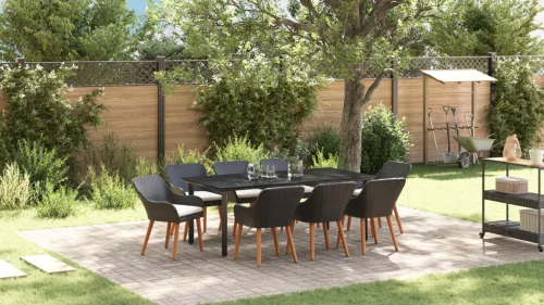  9 Darabos Kerti Étkező Garnitúra Fekete Poli Rattan