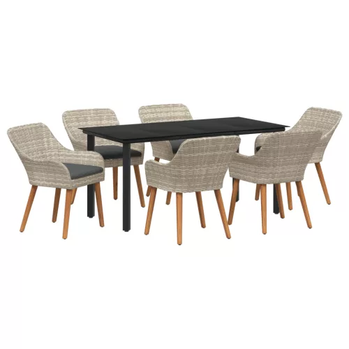  Étkezőgarnitúra 7 pcs Világosszürke és fekete 160 x 80 x 74 cm