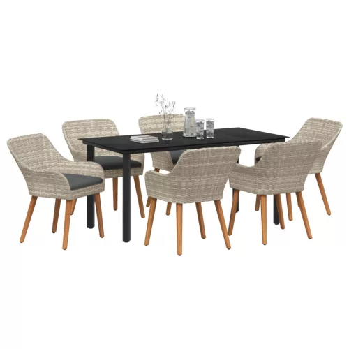 Étkezőgarnitúra 7 pcs Világosszürke és fekete 160 x 80 x 74 cm