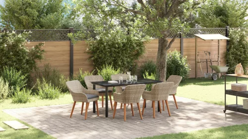 Étkezőgarnitúra 7 pcs Világosszürke és fekete 160 x 80 x 74 cm