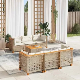    7 részes bézs polyrattan kerti ülőgarnitúra párnákkal