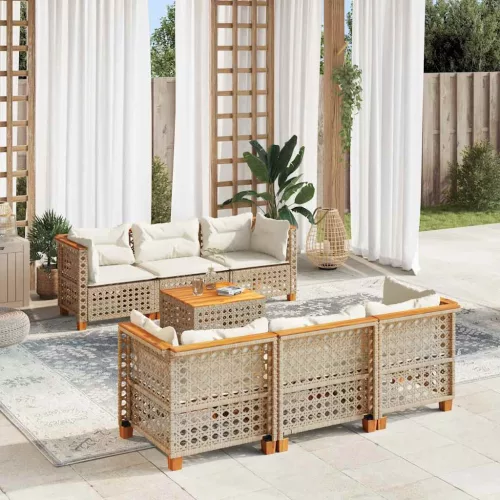  7 részes bézs polyrattan kerti ülőgarnitúra párnákkal