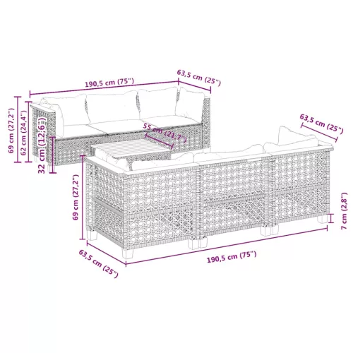 7 részes bézs polyrattan kerti ülőgarnitúra párnákkal