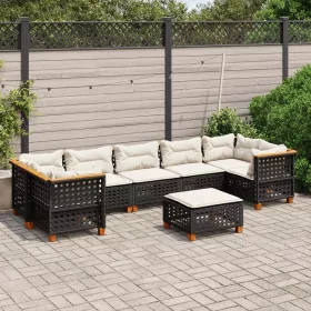   8 részes fekete polyrattan kerti ülőgarnitúra párnákkal