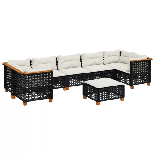  8 részes fekete polyrattan kerti ülőgarnitúra párnákkal