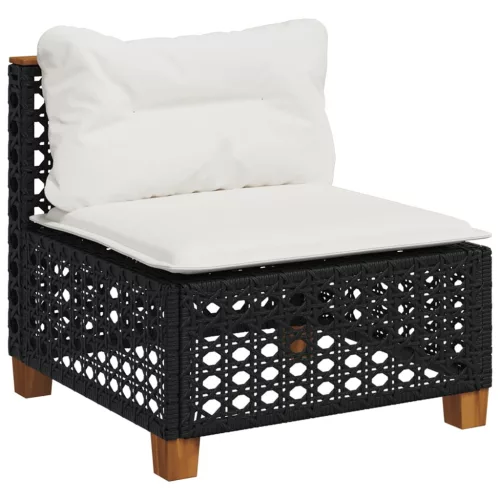  8 részes fekete polyrattan kerti ülőgarnitúra párnákkal