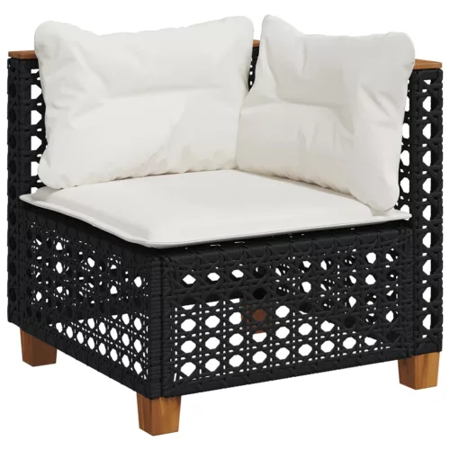  5 részes fekete polyrattan kerti kanapészett párnákkal