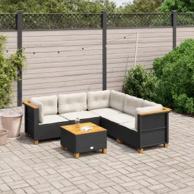    6 részes fekete polyrattan kerti ülőgarnitúra párnákkal