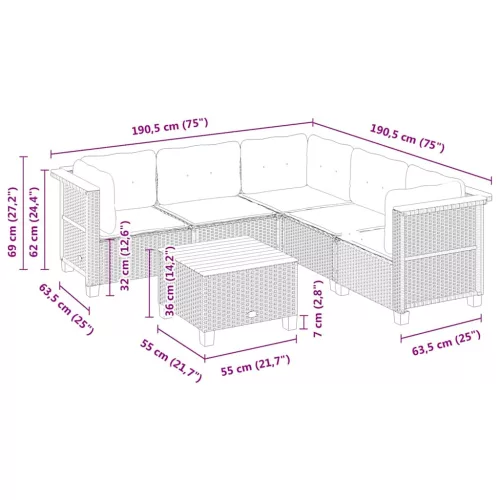  6 részes bézs polyrattan kerti ülőgarnitúra párnával