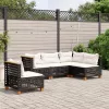  5 részes fekete polyrattan kerti kanapészett párnákkal