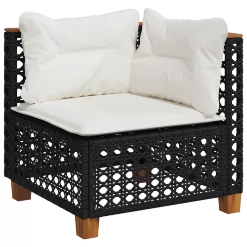  5 részes fekete polyrattan kerti kanapészett párnákkal