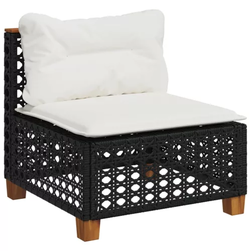  5 részes fekete polyrattan kerti kanapészett párnákkal