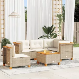  6 részes bézs polyrattan kerti ülőgarnitúra párnával