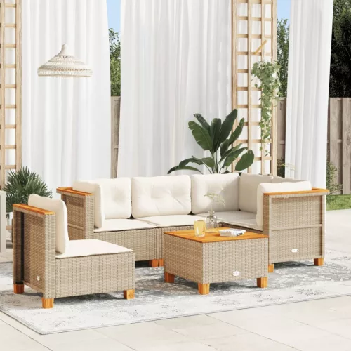 6 részes bézs polyrattan kerti ülőgarnitúra párnával