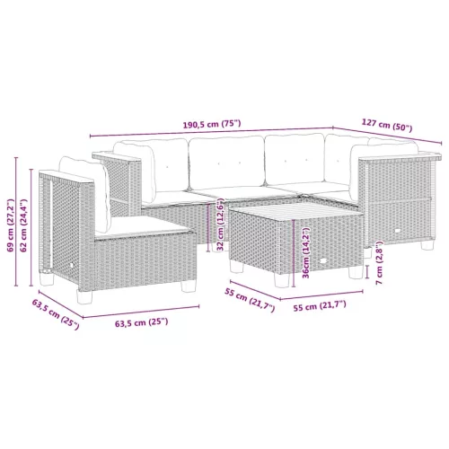  6 részes bézs polyrattan kerti ülőgarnitúra párnával