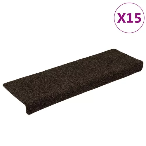  15 db öntapadós lépcsőszőnyeg, sötétbarna, téglalap alakú széllel, 65 x 21 x 4 cm