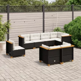    8 részes fekete polyrattan kerti ülőgarnitúra párnákkal