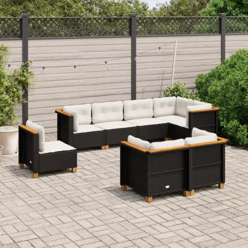  8 részes fekete polyrattan kerti ülőgarnitúra párnákkal