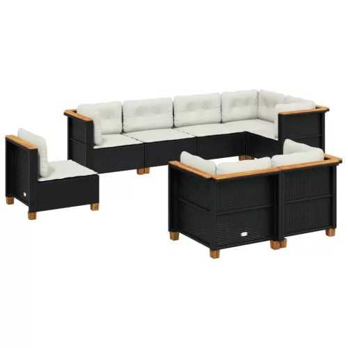  8 részes fekete polyrattan kerti ülőgarnitúra párnákkal