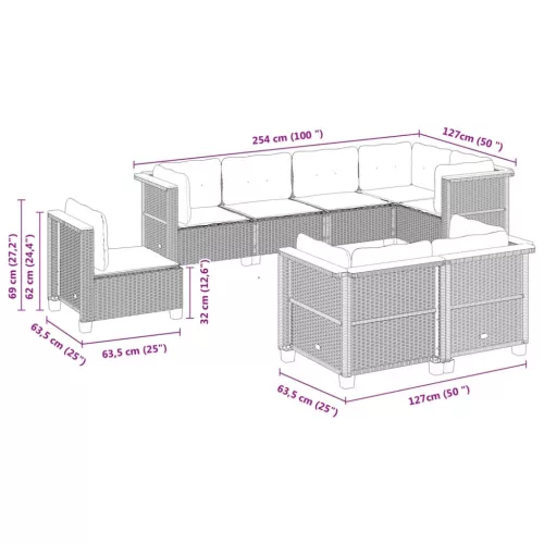  8 részes fekete polyrattan kerti ülőgarnitúra párnákkal