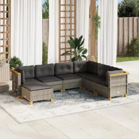    7 részes szürke polyrattan kerti ülőgarnitúra párnákkal