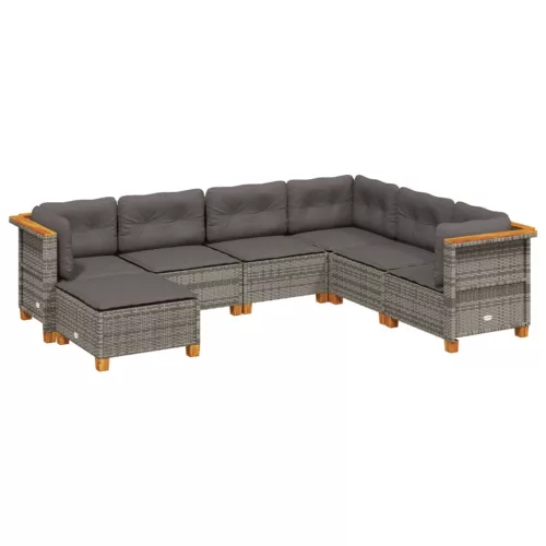  7 részes szürke polyrattan kerti ülőgarnitúra párnákkal