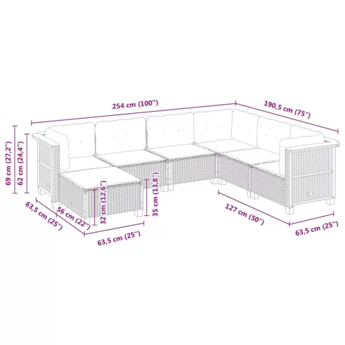  7 részes szürke polyrattan kerti ülőgarnitúra párnákkal