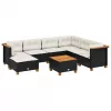  8 részes fekete polyrattan kerti ülőgarnitúra párnákkal