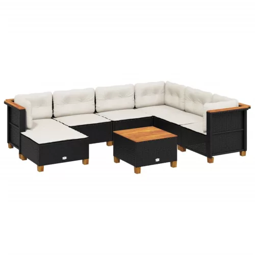  8 részes fekete polyrattan kerti ülőgarnitúra párnákkal