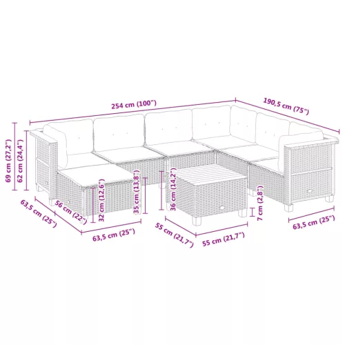 8 részes fekete polyrattan kerti ülőgarnitúra párnákkal