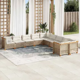    10 részes bézs polyrattan kerti ülőgarnitúra párnával