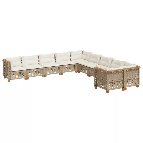  10 részes bézs polyrattan kerti ülőgarnitúra párnával