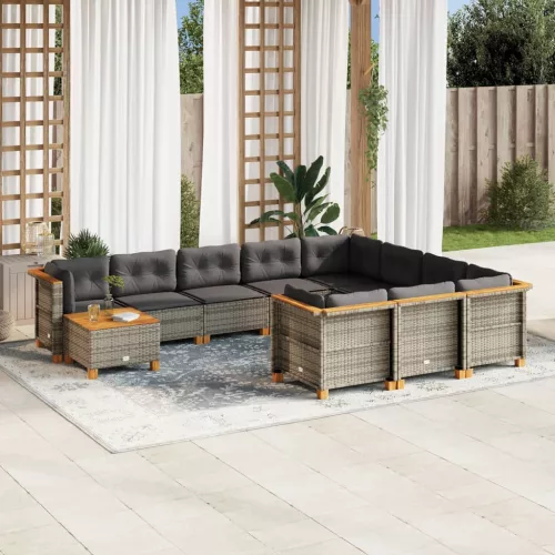  11 részes szürke polyrattan kerti ülőgarnitúra párnákkal
