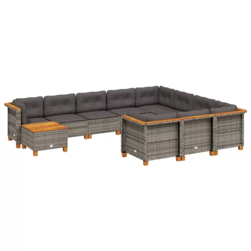  11 részes szürke polyrattan kerti ülőgarnitúra párnákkal