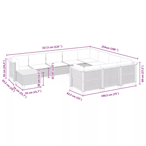  11 részes szürke polyrattan kerti ülőgarnitúra párnákkal