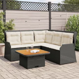    4 részes fekete polyrattan kerti ülőgarnitúra párnákkal