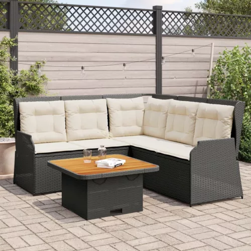  4 részes fekete polyrattan kerti ülőgarnitúra párnákkal