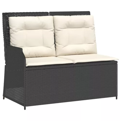  4 részes fekete polyrattan kerti ülőgarnitúra párnákkal