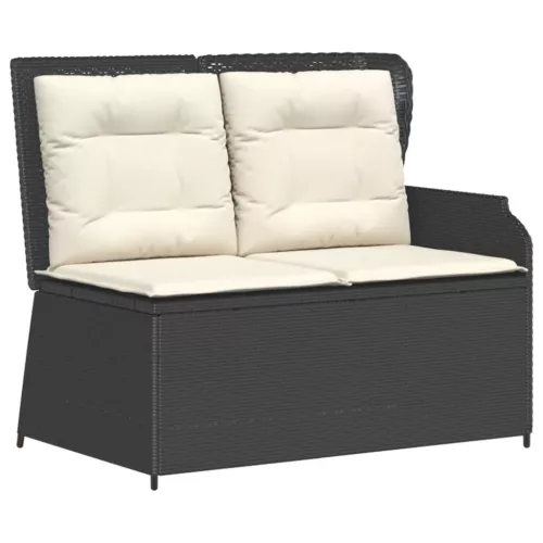  4 részes fekete polyrattan kerti ülőgarnitúra párnákkal
