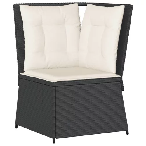  4 részes fekete polyrattan kerti ülőgarnitúra párnákkal