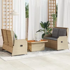    3 részes bézs polyrattan kerti ülőgarnitúra párnákkal