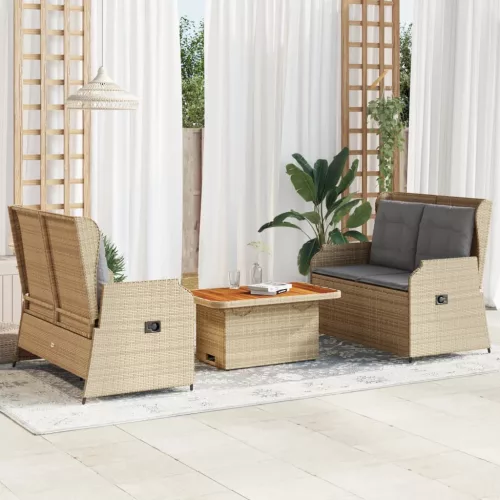  3 részes bézs polyrattan kerti ülőgarnitúra párnákkal