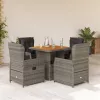  5 részes szürke polyrattan kerti étkezőgarnitúra párnával