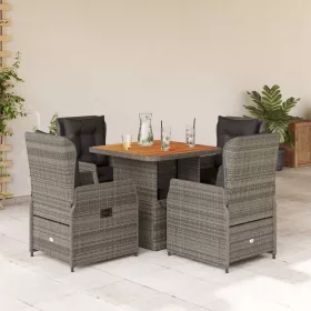   5 részes szürke polyrattan kerti étkezőgarnitúra párnával