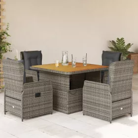    5 részes szürke polyrattan kerti étkezőgarnitúra párnával