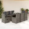  9 részes szürke polyrattan kerti étkezőgarnitúra párnával