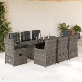    9 részes szürke polyrattan kerti étkezőgarnitúra párnával
