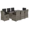 9 részes szürke polyrattan kerti étkezőgarnitúra párnával
